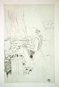 1951 Lithograph Toulouse-Lautrec Malade Invalid Patient Nurse Drawing Portrait