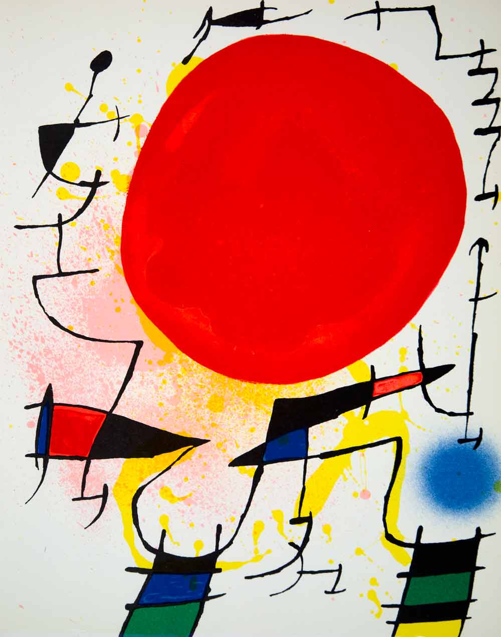 1972 Color Lithograph Joan Miro Litografia III Red Circle Abstract Modern Art