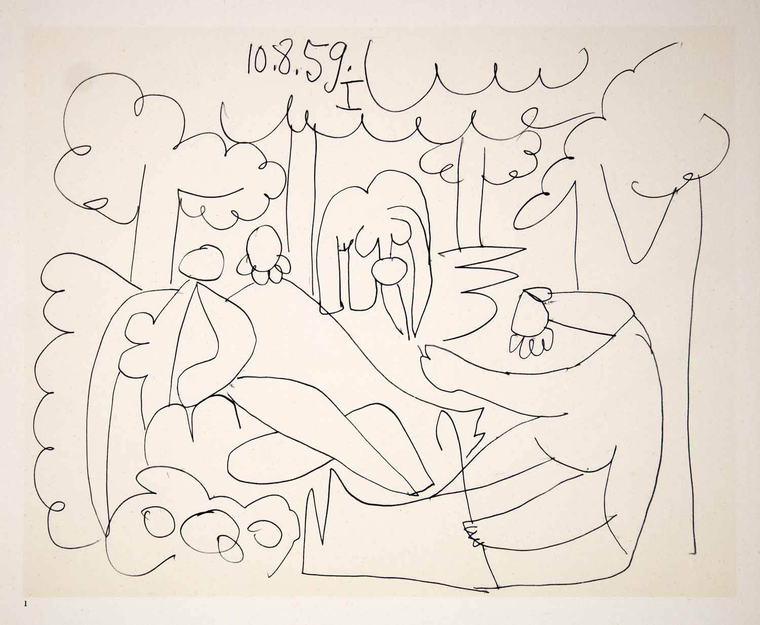 1962 Photolithograph Picasso Nude Art Le Dejeuner sur l'herbe Manet 10.8.59 I