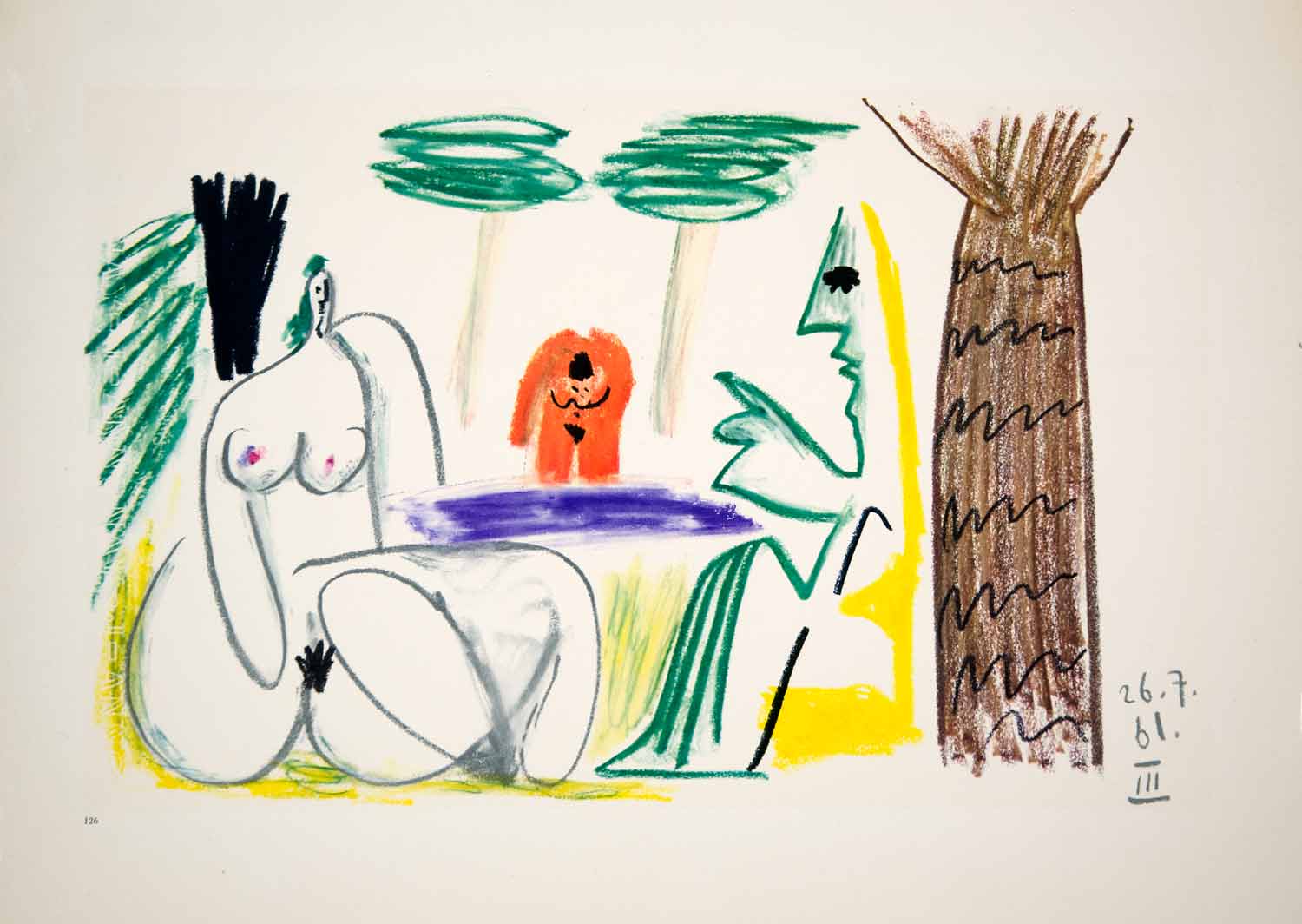 1962 Photolithograph Picasso Nude Figures Abstract Dejeuner sur l'herbe 26.7.61