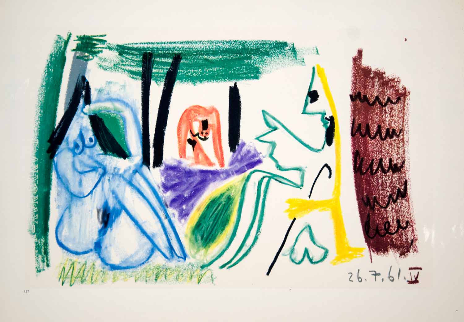 1962 Photolithograph Picasso Nude Figures Modern Dejeuner sur l'herbe 26.7.61