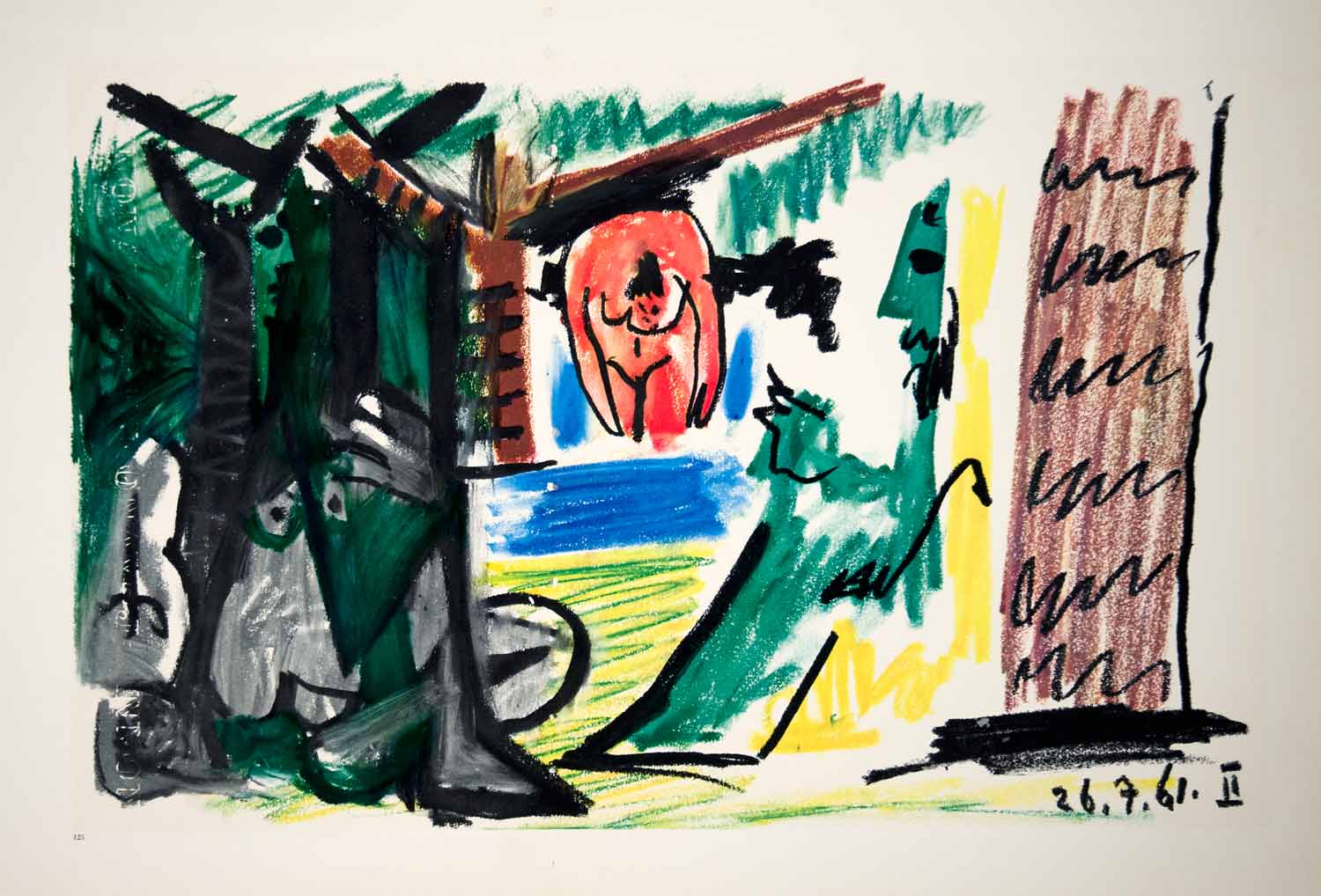 1962 Photolithograph Picasso Nude Bather Art Dejeuner sur l'herbe Manet 26.7.61