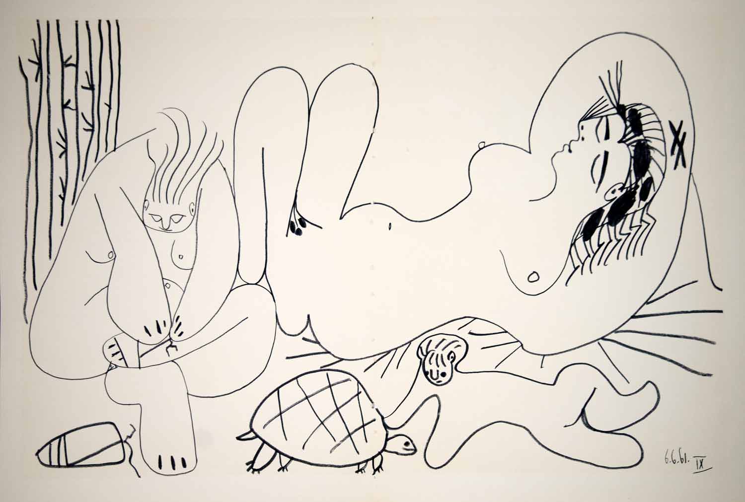 1962 Photolithograph Picasso Nude Bathers Art Dejeuner sur l'herbe Manet 6.6.61