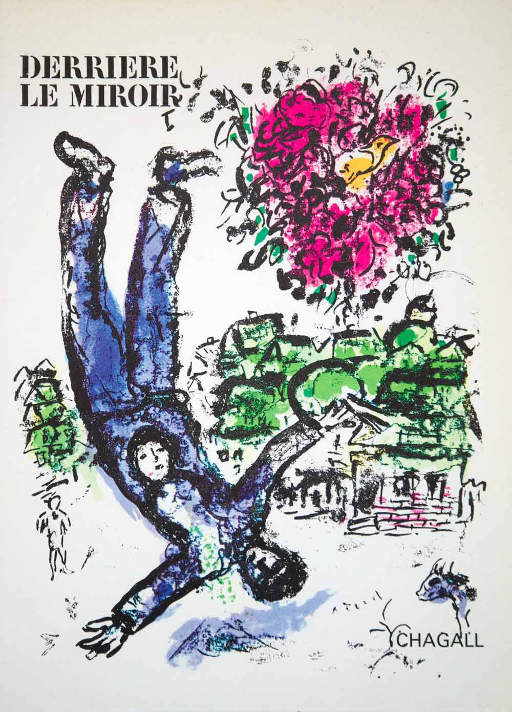 1966 Lithograph Marc Chagall Art Poster Derriere le Miroir Figure Fantasy Modern - Period Paper
