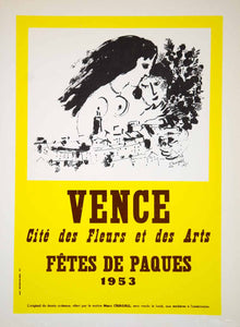 1966 Lithograph Marc Chagall Nude Art Poster Venice Vence Fetes de Paques 1953