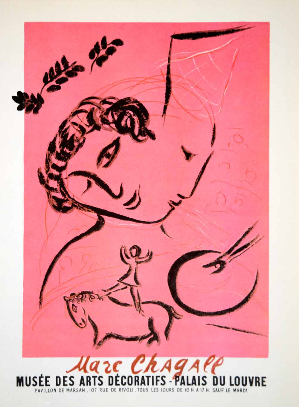 1966 Lithograph Marc Chagall Acrobat Horse Art Poster Musee des Arts Decoratifs