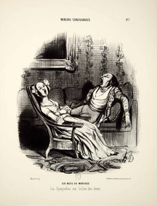 1968 Lithograph Honore Daumier Art Married Life Six Months Marriage Wife Husband
