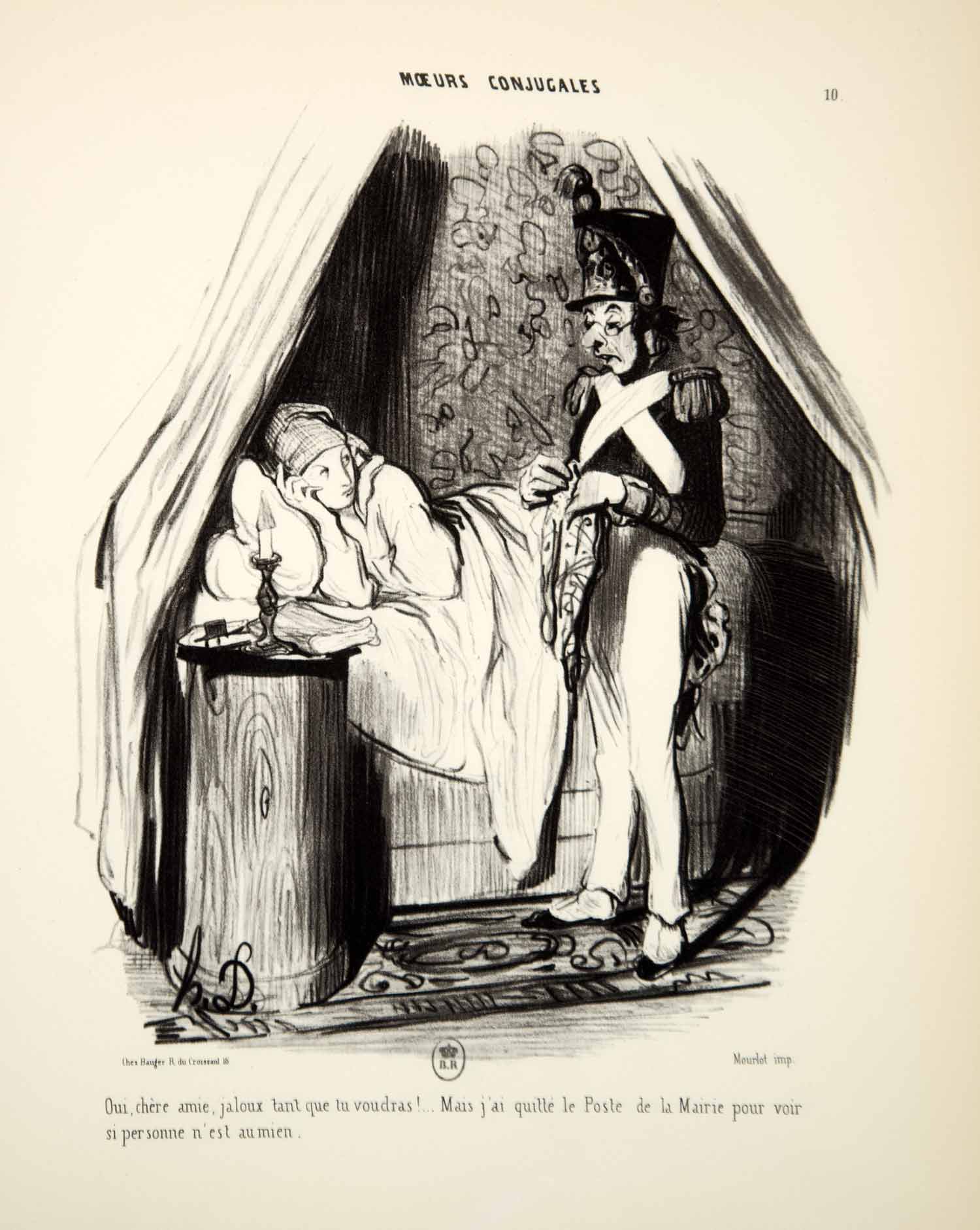 1968 Lithograph Honore Daumier Art Married Life Jealous Husband National Guard