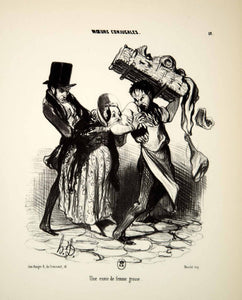 1968 Lithograph Honore Daumier Art Married Life Pregnant Woman Husband Satire