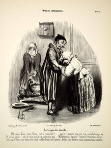 1968 Lithograph Honore Daumier Married Life Couple Death Poodle Family Pet Dog