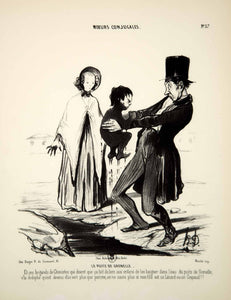 1968 Lithograph Honore Daumier Art Married Life Husband Wife Child Grenelle Well