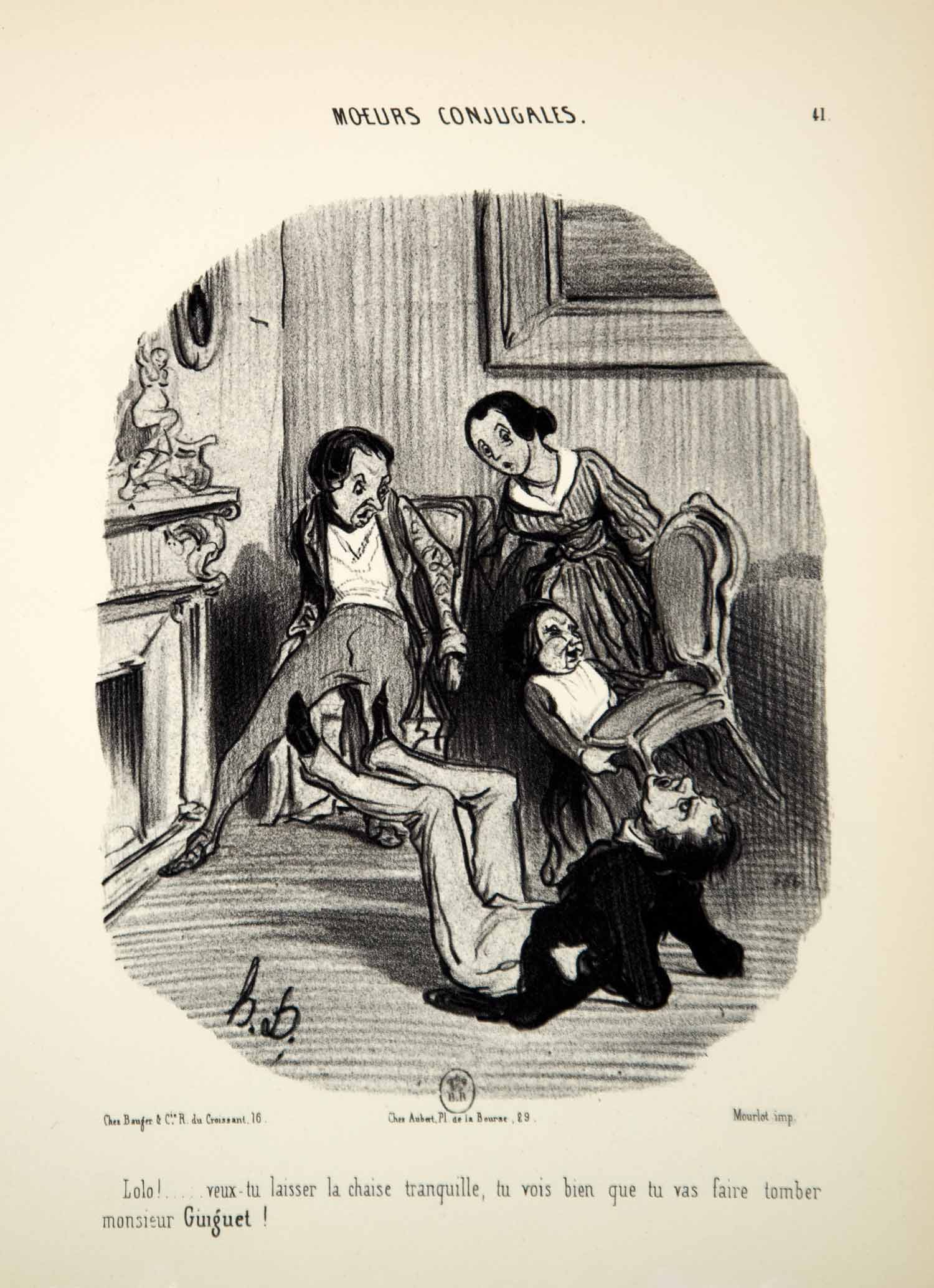 1968 Lithograph Honore Daumier Married Life Guest Family Child Enfant Terrible