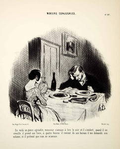 1968 Lithograph Honore Daumier Married Life Husband Wife Dinner Table Boredom