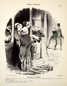 1968 Lithograph Honore Daumier Married Life Couple Husband Wife Women Gossiping