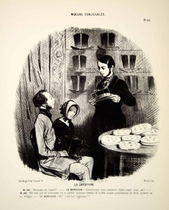 1968 Lithograph Honore Daumier Art Married Life Couple Jayotype Hat Shop Hatter