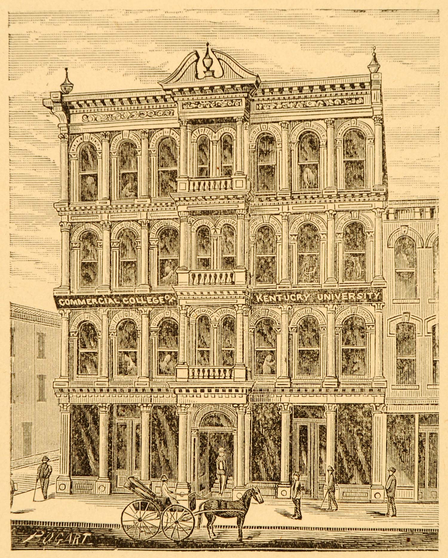 1883 Woodcut Lexington KY Carty Building Main Street - ORIGINAL LX1