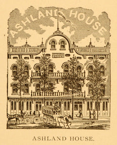 1883 Woodcut Lexington Kentucky Ashland House Hotel - ORIGINAL LX1