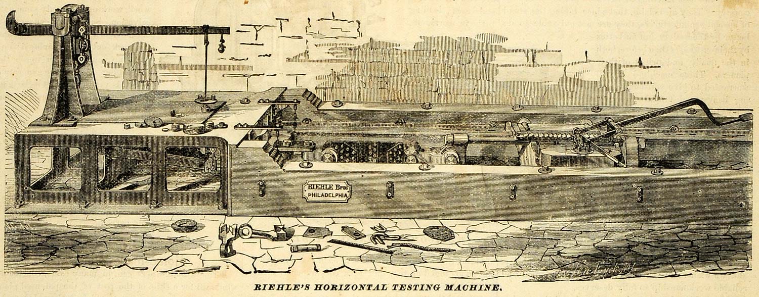 1873 Print Riehle's Horizontal Testing Machine Antique Philadelphia Scale MAB1