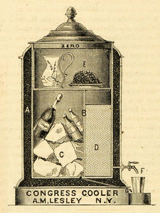 1873 Print Congress Cooler Apparatus A M Lesley Icebox NY Portable Ice MAB1