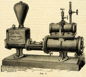 1873 Print Conde's Challenge Steam Pump Antique Machine C A Conde MAB1