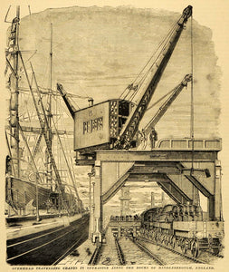 1874 Print Overhead Traveling Cranes Gantry Docks Middlesbrough England MAB1