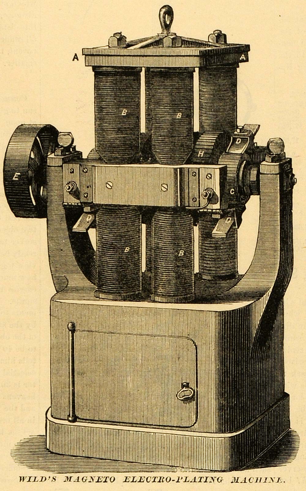 1874 Print Wild's Magneto Electro-Plating Machine Antique Mechanical MAB1