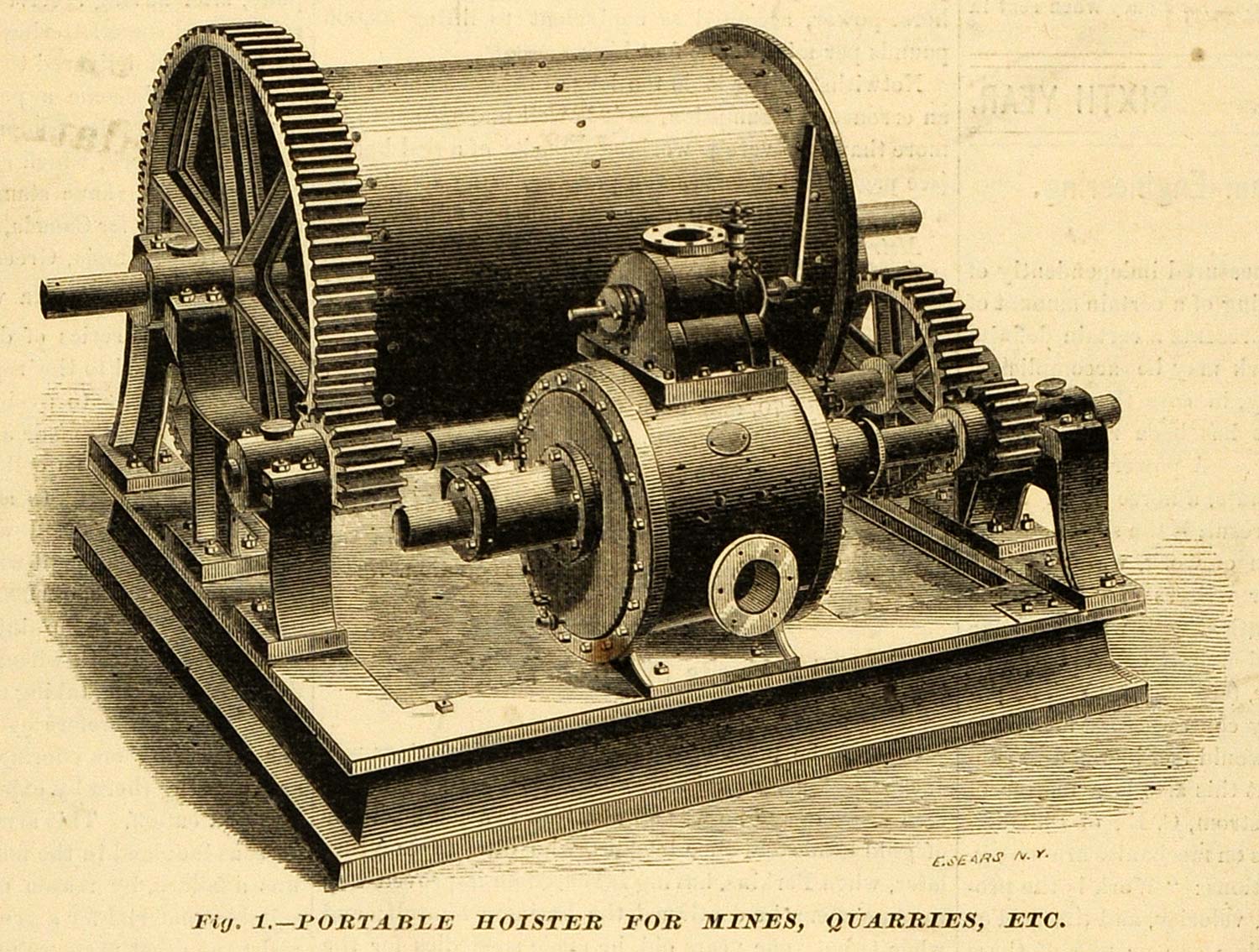 1874 Print Portable Hoister Antique Machine Mines Quarries Lidgerwood Mfg MAB1