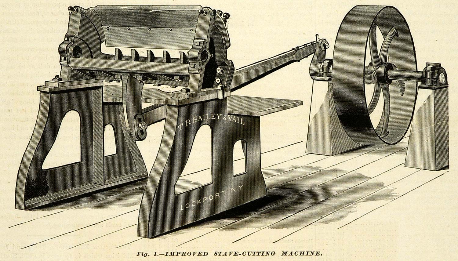 1874 Print Stave Cutting Machine Barrel Making Antique Bailey & Vail MAB1
