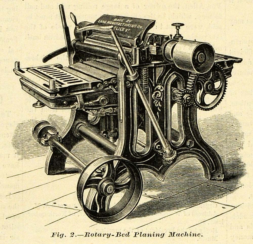 1874 Print Lane Manufacturing Rotary-Bed Planing Machine Antique Montpelier MAB1