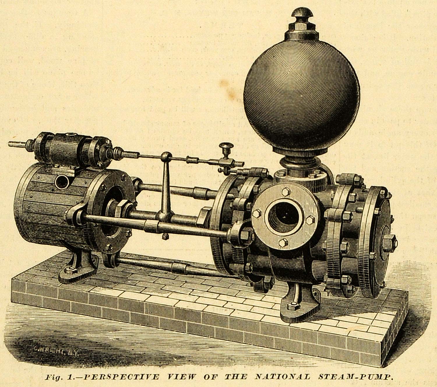 1877 Print National Iron Works Steam Pump Antique Machinery New Brunswick MAB1