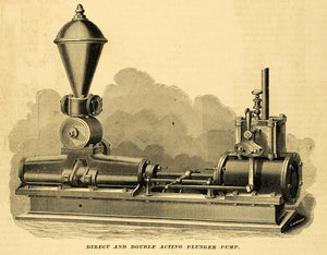1877 Print Antique Steam Plunger Pump Machinery Machine Charles B. Hardick MAB1