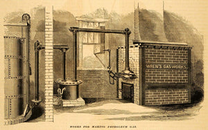 1877 Print Wren's Gas Works Petroleum Retort Lighting Illumination Brooklyn MAB1