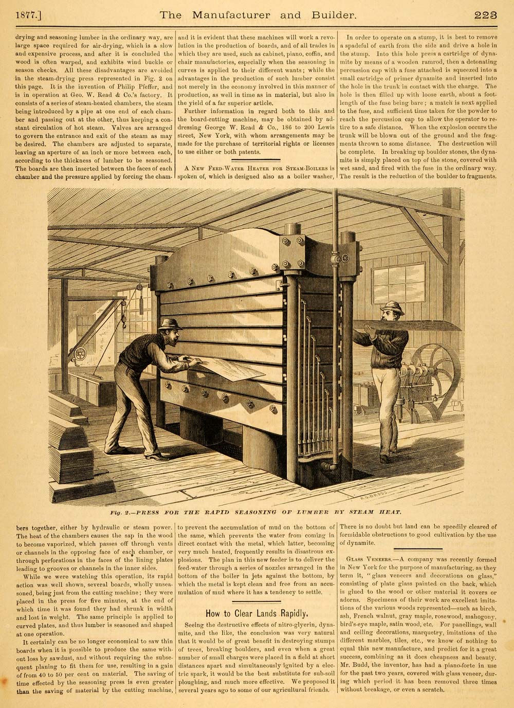 1877 Print Philip Pfeffer Antique Machine Lumber Seasoning Geo W. Read MAB1