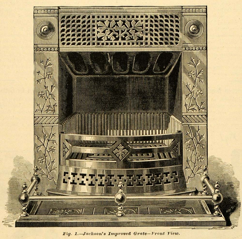 1881 Prints Jackson's Improved Grate Heat Ventilating Fireplace MAB1