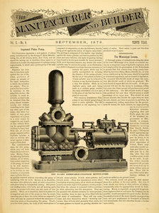 1878 Article George F. Blake Removable-Cylinder Piston Mining-Pump MAB1
