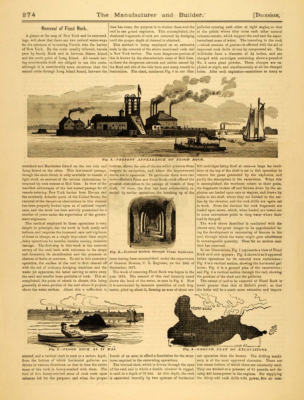 1881 Article Flood Rock Excavation Explosion Hell Gate New York Harbor Reef MAB1