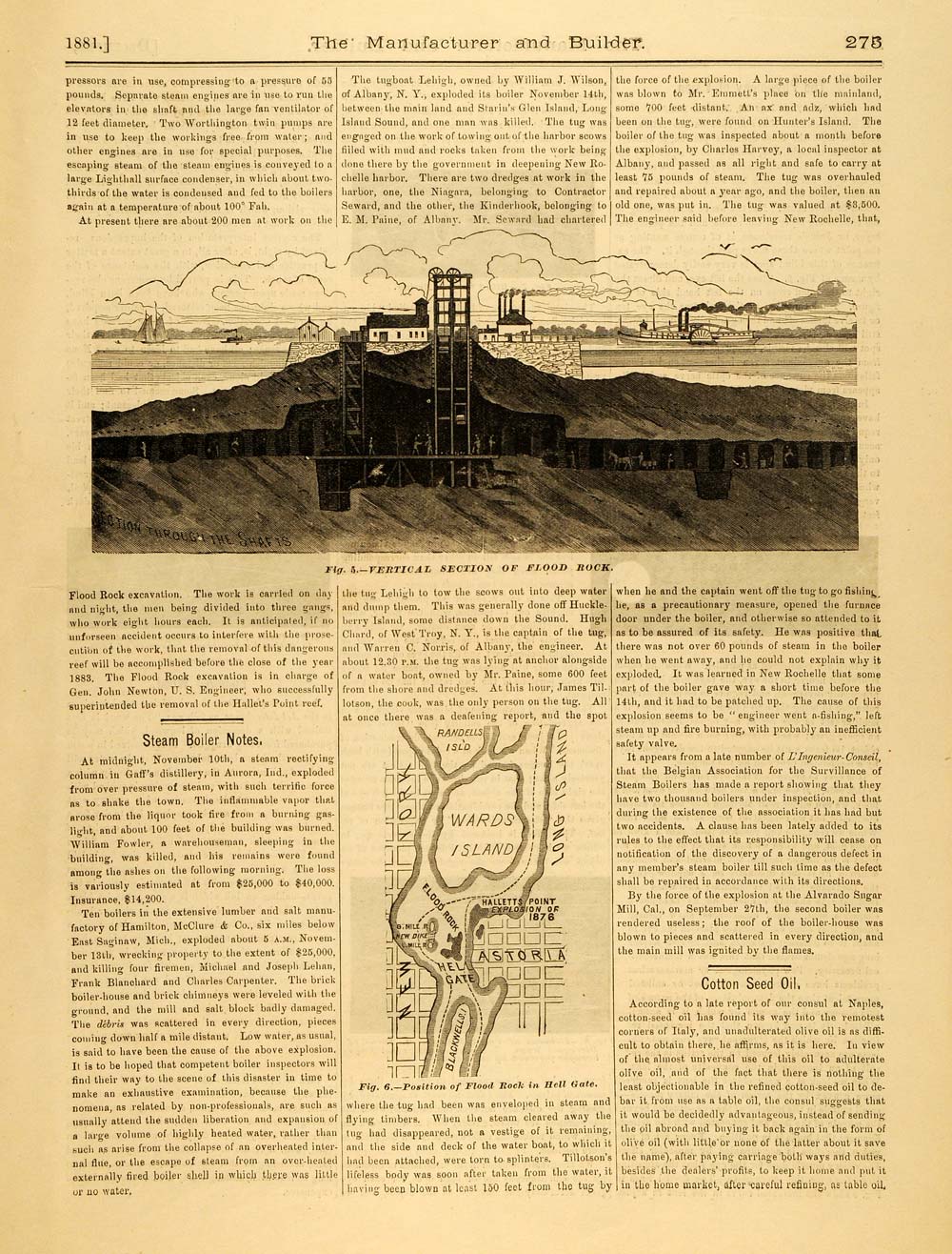 1881 Article Flood Rock Excavation Explosion Hell Gate New York Harbor Reef MAB1