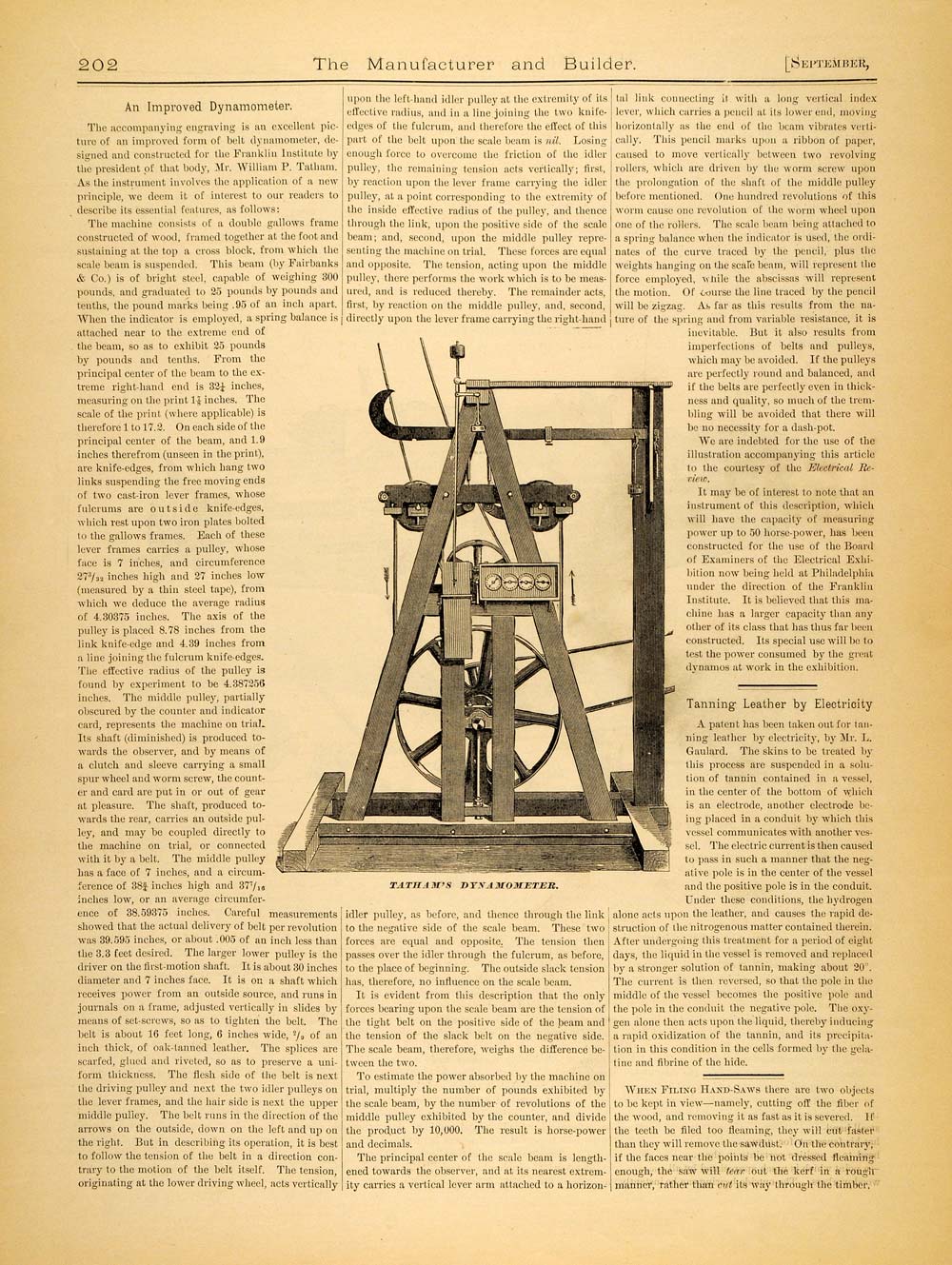 1884 Article Belt Dynamometer Franklin Institute William P Tatham Scale MAB1
