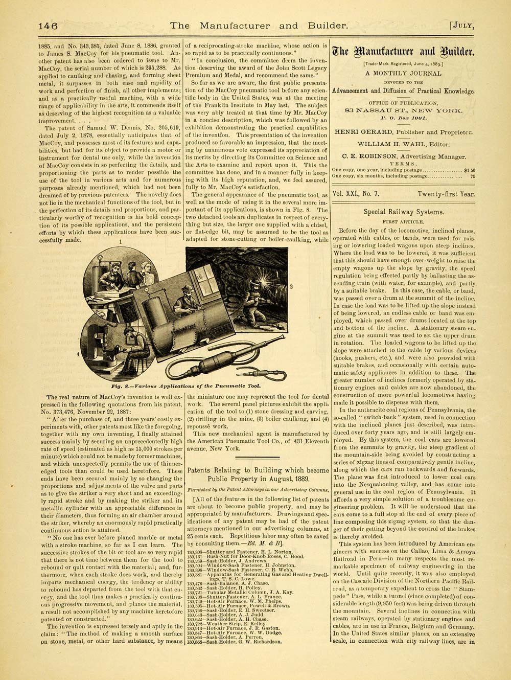 1889 Article American Pneumatic Tool Company NY James MacCoy Vintage Device MAB1 - Period Paper
 - 2