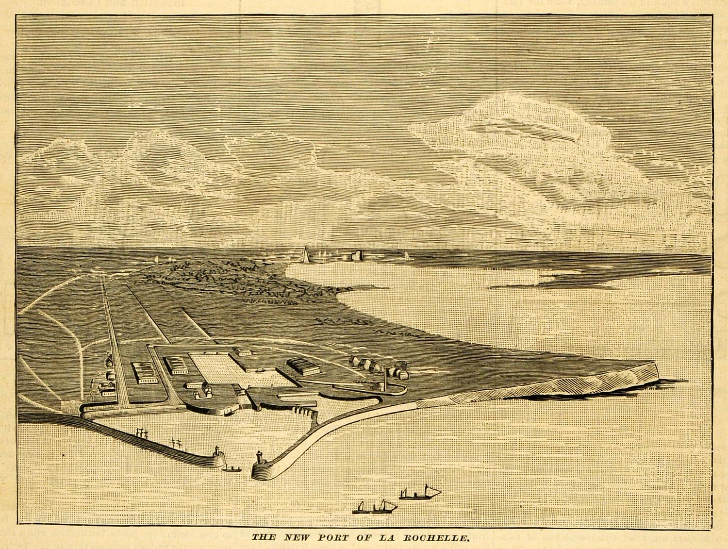 1890 Print La Rochelle Seaport France Bay of Biscay Pallice Port Harbor MAB1