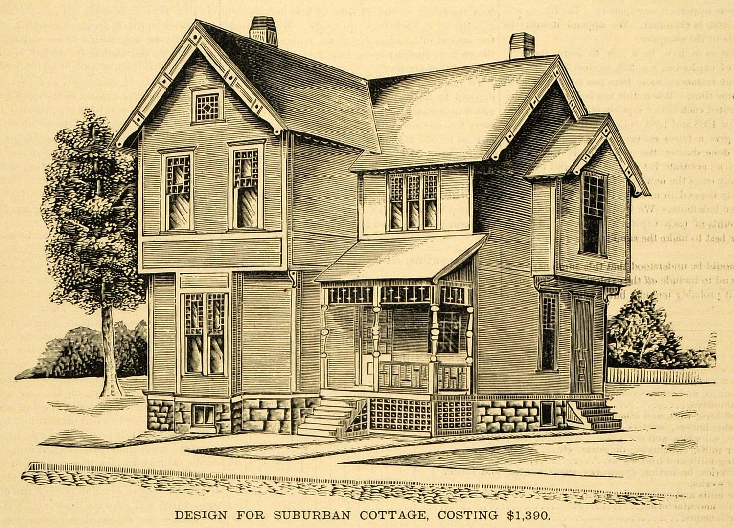 1891 Prints Suburban Cottage Architectural Design Floor Plans Victorian MAB1