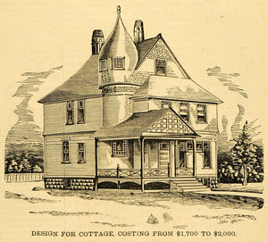 1891 Prints Cottage Architectural Design Floor Plans Victorian Home Hopkins MAB1