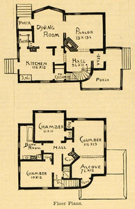 1891 Prints Cottage Architectural Design Floor Plans Victorian Home Hopkins MAB1