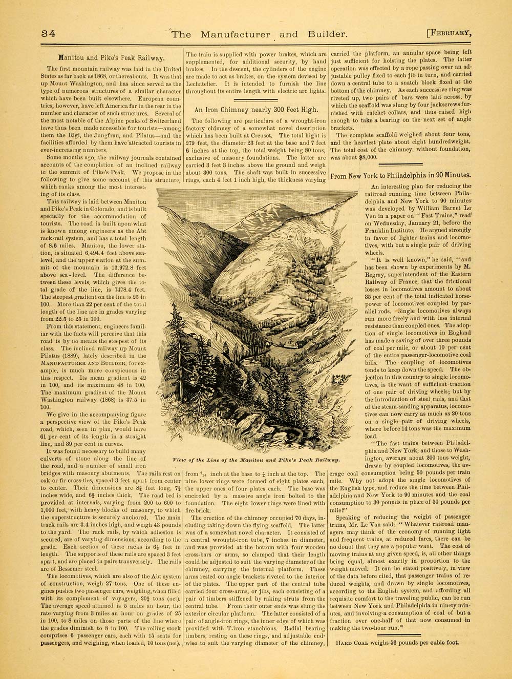 1891 Article Manitou Pike's Peak Cog Rack Railway Colorado Mountains Abt MAB1