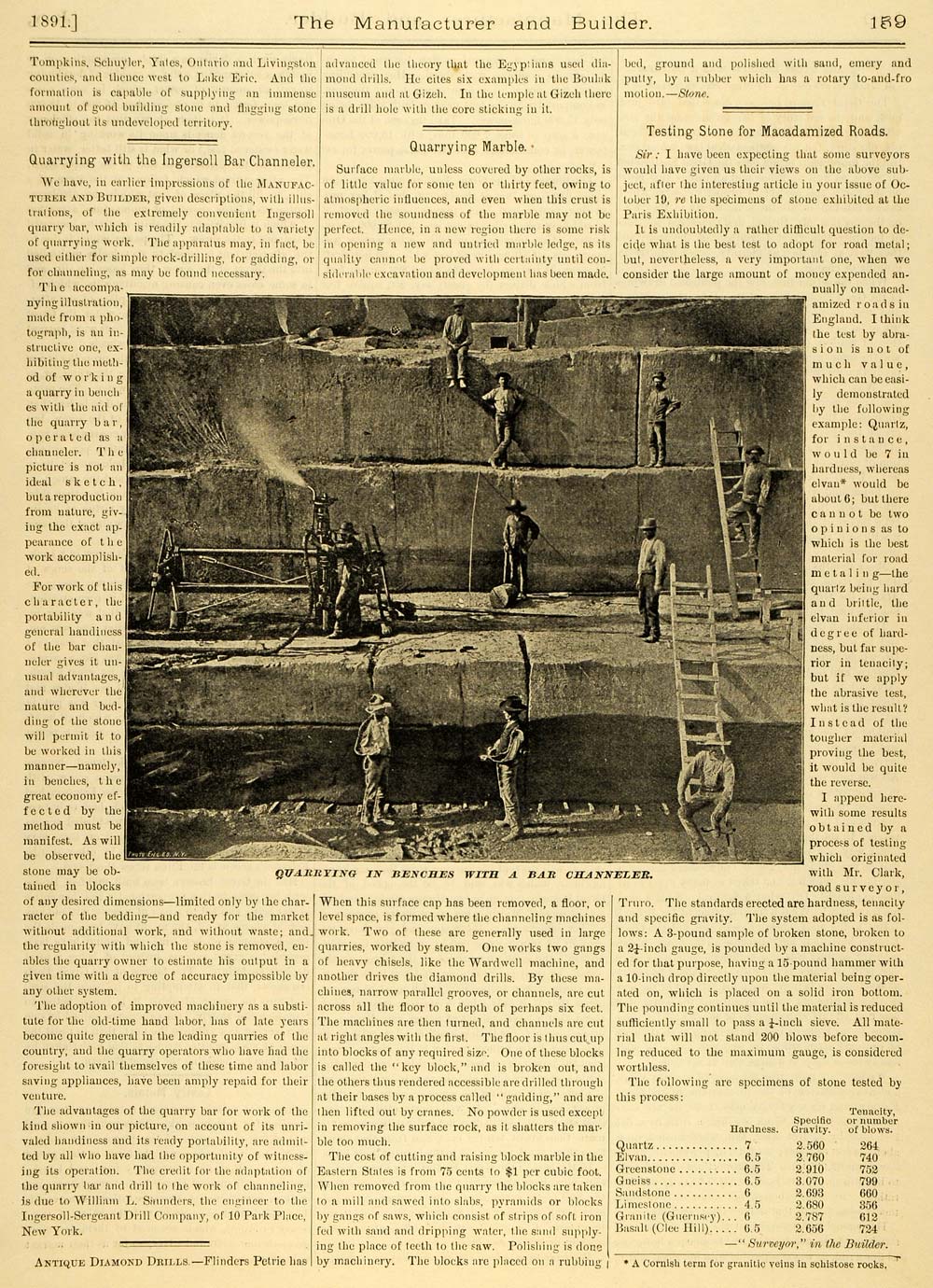 1891 Article Ingersoll Quarry Bar Channeler Vintage Machine William L MAB1