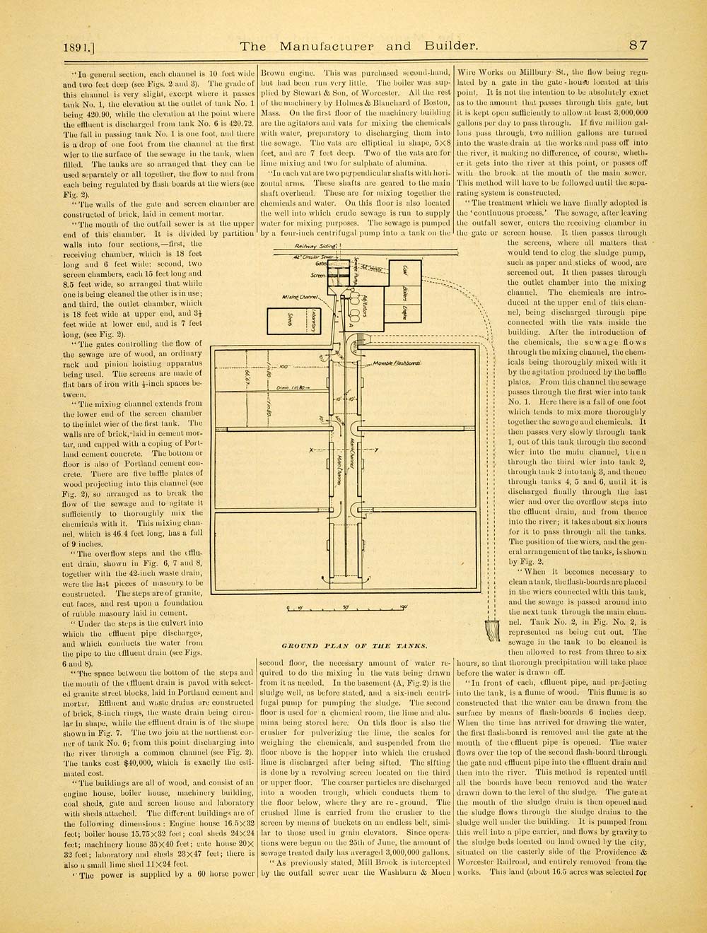 1891 Article Sewage-Disposal System of Worcester Massachusetts Tank Ground MAB1