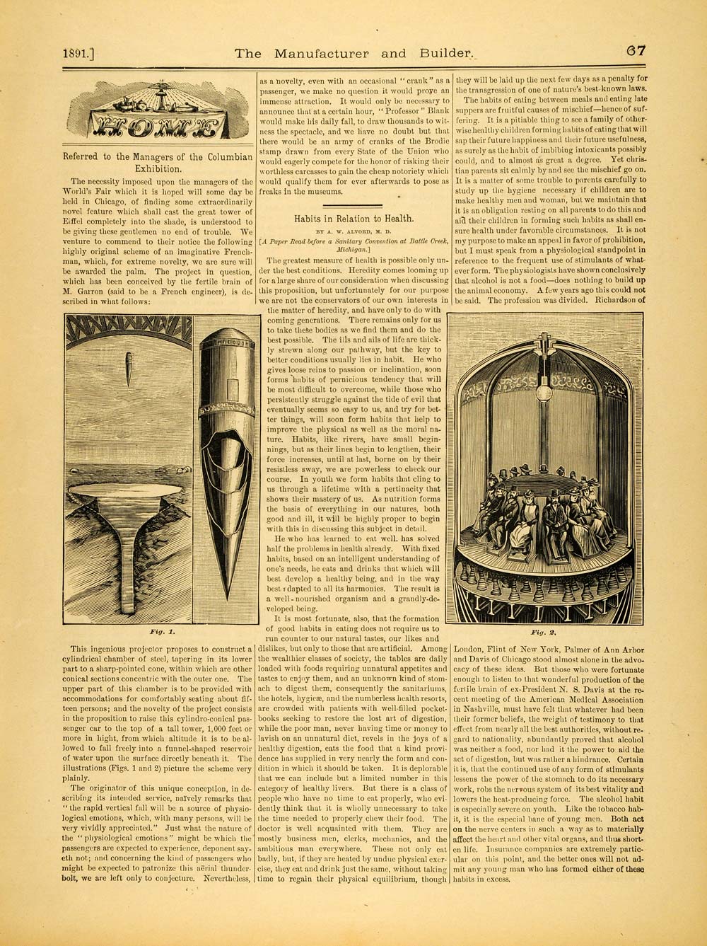 1891 Article Chicago World's Fair 1893 Attraction M Garron Cylindrical MAB1