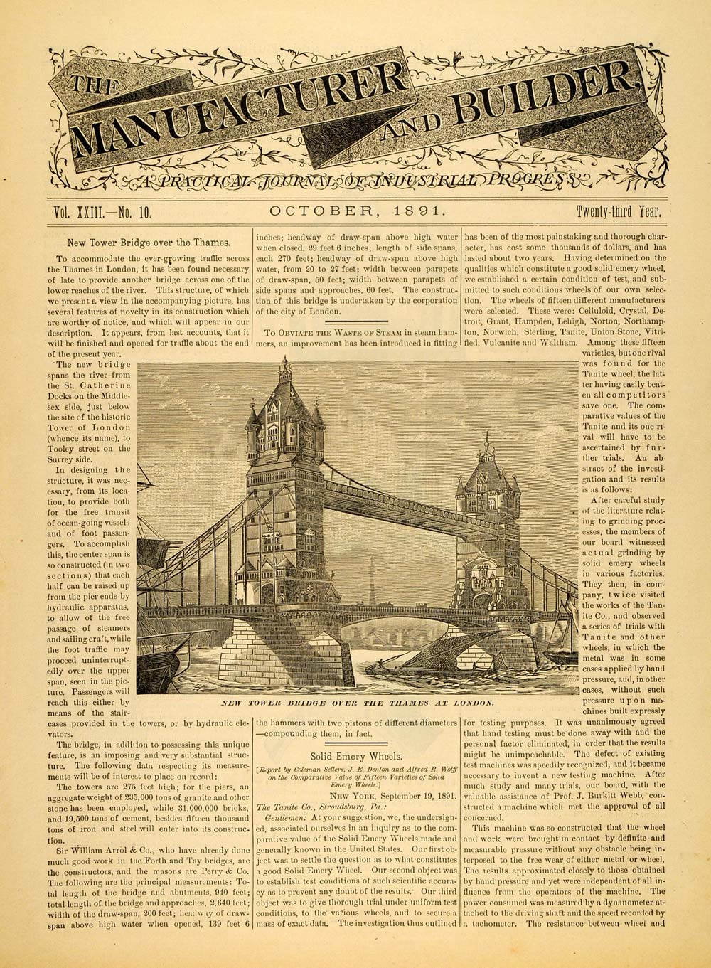 1891 Article River Thames Tower Bridge London Architecture Sir William MAB1