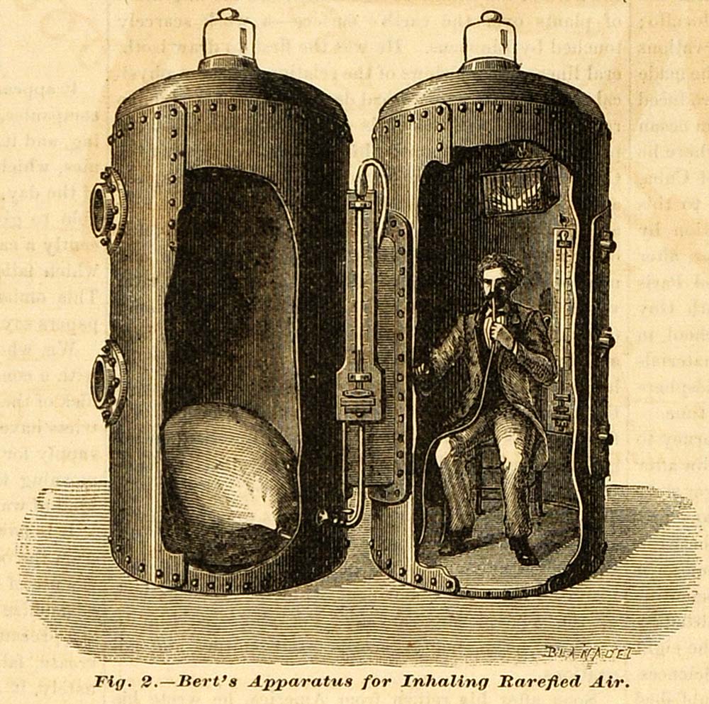 1878 Print Paul Bert Apparatus Inhaling Rarefied Air Machine Vintage MAB1