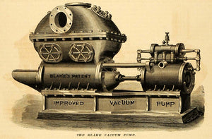 1878 Print Blake Vacuum Pump Geo. F. Manufacturing Co. Vintage Machinery MAB1